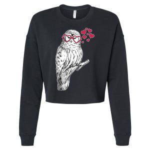 Cute Valentine's Day Heart Glasses Owl Love Cropped Pullover Crew