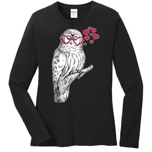 Cute Valentine's Day Heart Glasses Owl Love Ladies Long Sleeve Shirt