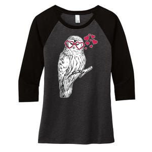 Cute Valentine's Day Heart Glasses Owl Love Women's Tri-Blend 3/4-Sleeve Raglan Shirt