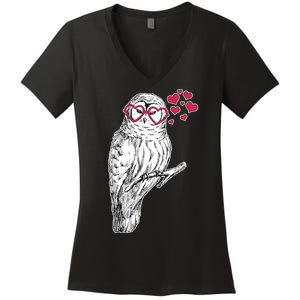 Cute Valentine's Day Heart Glasses Owl Love Women's V-Neck T-Shirt