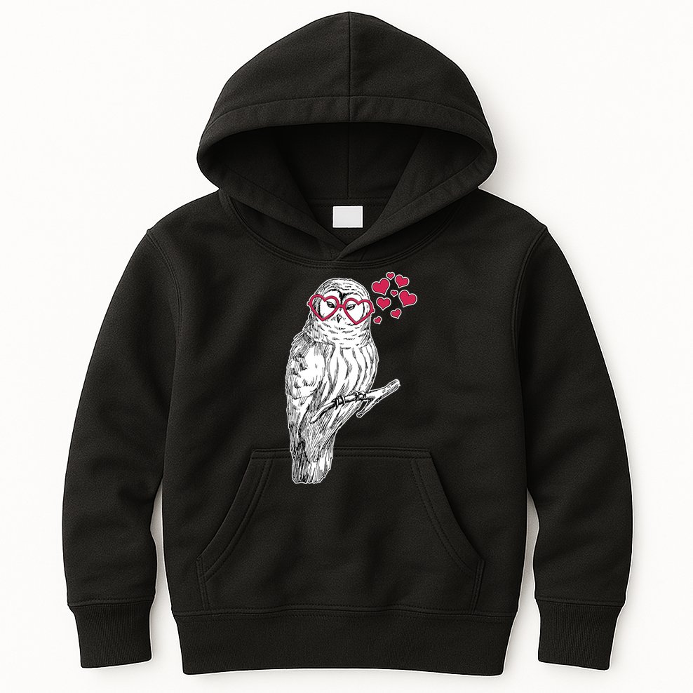 Cute Valentine's Day Heart Glasses Owl Love Kids Hoodie