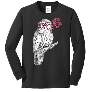 Cute Valentine's Day Heart Glasses Owl Love Kids Long Sleeve Shirt