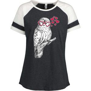 Cute Valentine's Day Heart Glasses Owl Love Enza Ladies Jersey Colorblock Tee