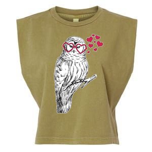 Cute Valentine's Day Heart Glasses Owl Love Garment-Dyed Women's Muscle Tee