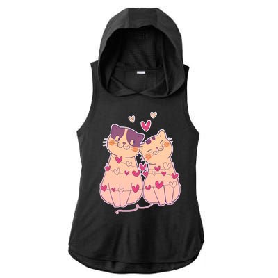 Cute Valentine's Day Kitties Ladies PosiCharge Tri-Blend Wicking Draft Hoodie Tank