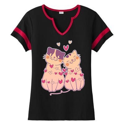 Cute Valentine's Day Kitties Ladies Halftime Notch Neck Tee