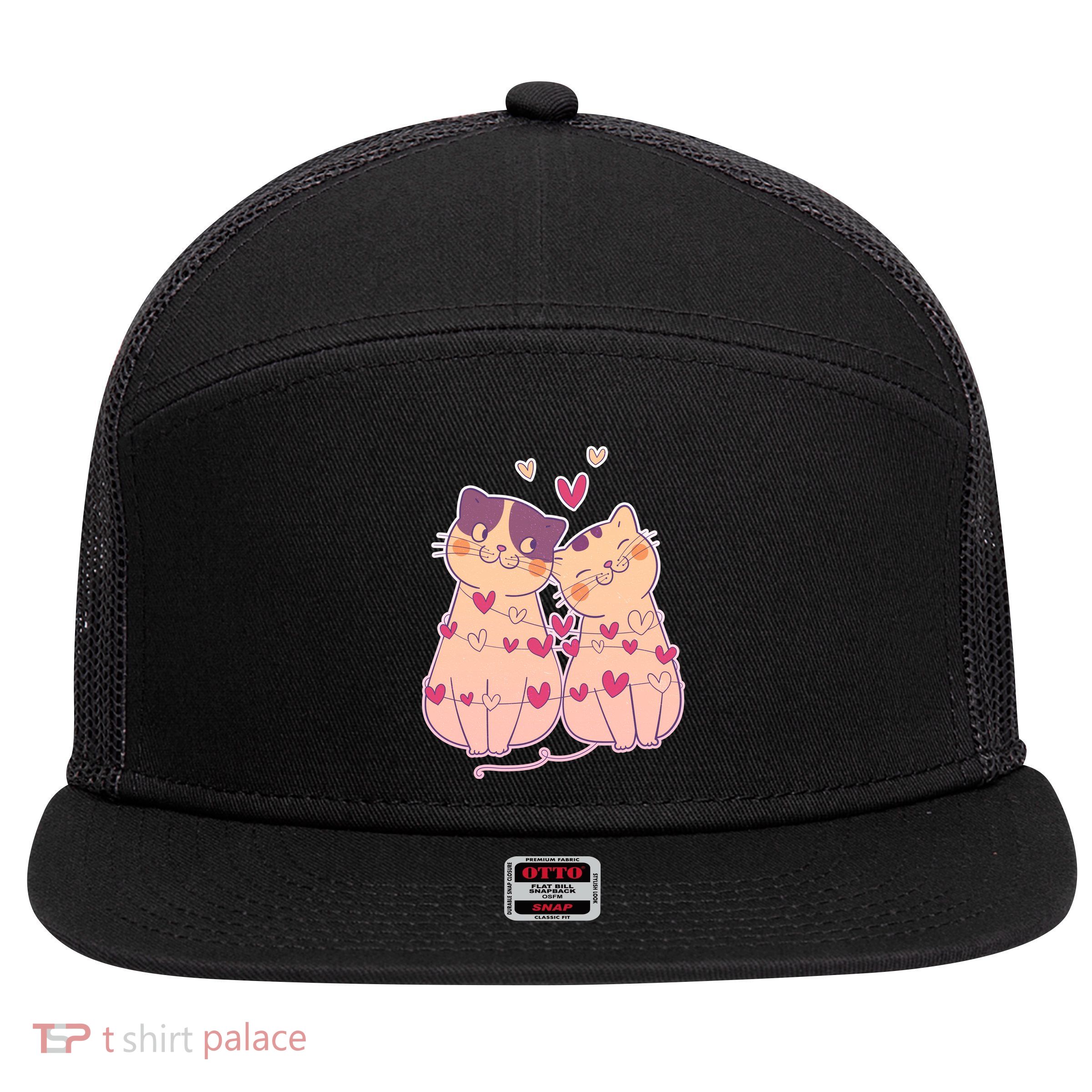 Cute Valentine's Day Kitties 7 Panel Mesh Trucker Snapback Hat