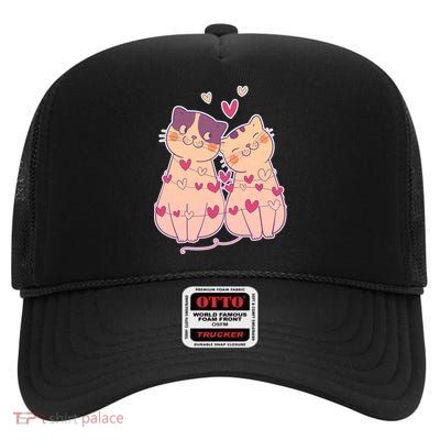Cute Valentine's Day Kitties High Crown Mesh Back Trucker Hat