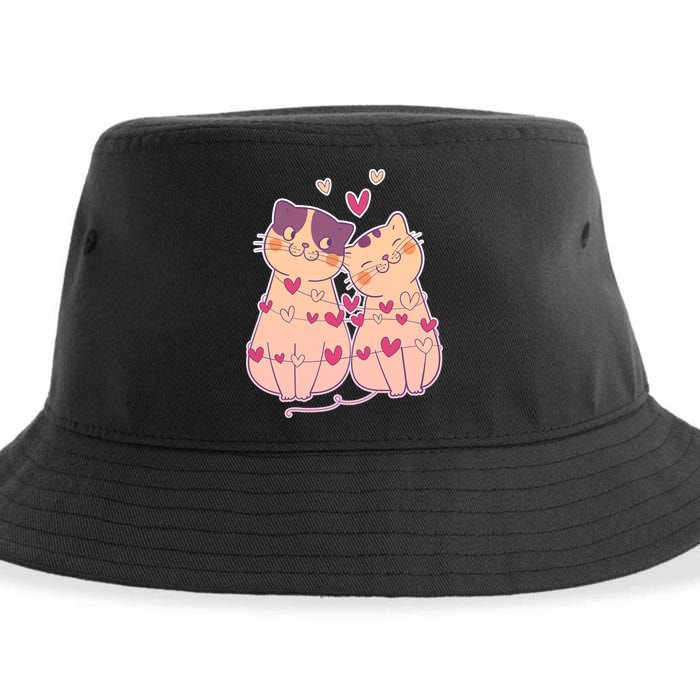 Cute Valentine's Day Kitties Sustainable Bucket Hat