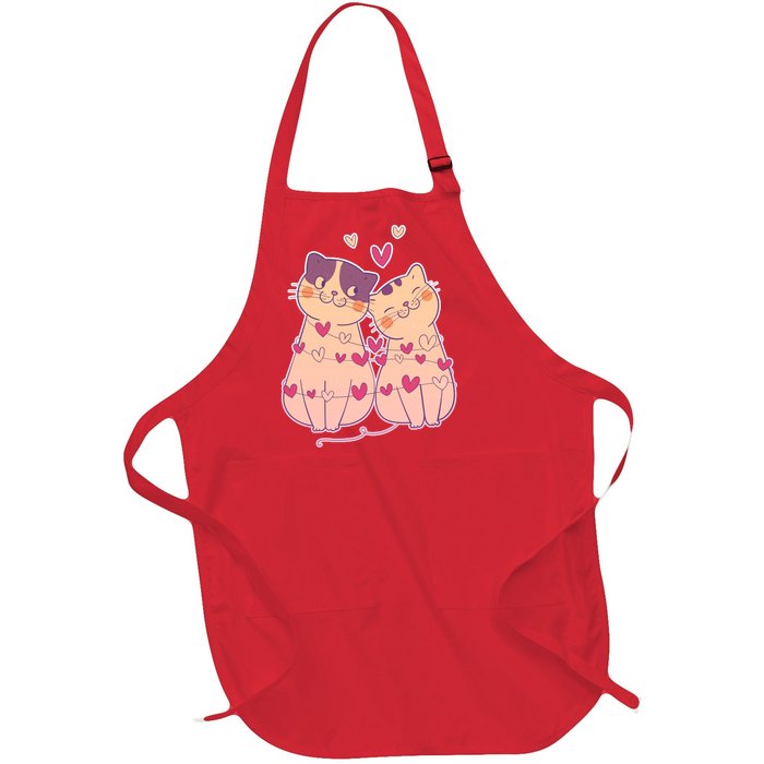 Cute Valentine's Day Kitties Full-Length Apron With Pockets