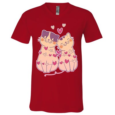 Cute Valentine's Day Kitties V-Neck T-Shirt