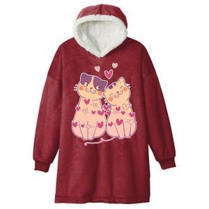 Cute Valentine's Day Kitties Hooded Wearable Blanket