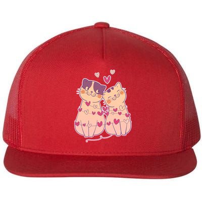 Cute Valentine's Day Kitties Flat Bill Trucker Hat