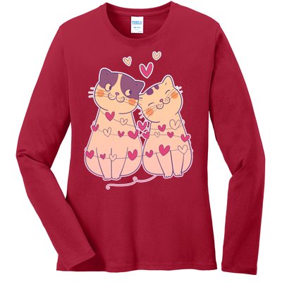 Cute Valentine's Day Kitties Ladies Long Sleeve Shirt