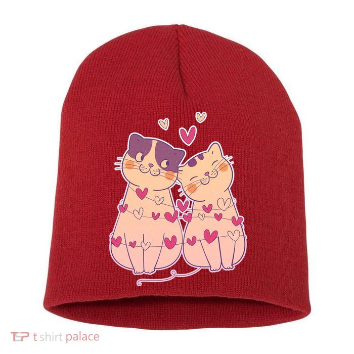 Cute Valentine's Day Kitties Short Acrylic Beanie
