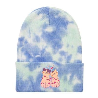 Cute Valentine's Day Kitties Tie Dye 12in Knit Beanie