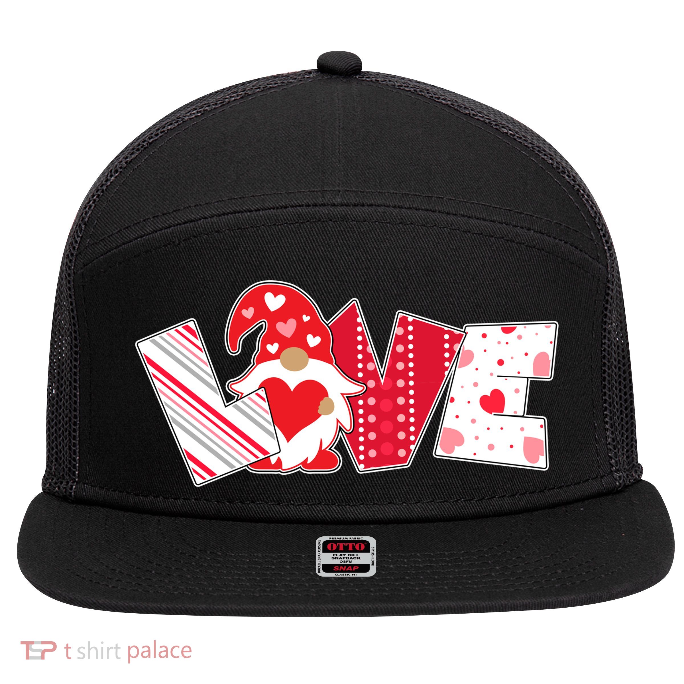 Cute Valentine's Day Love Gnome 7 Panel Mesh Trucker Snapback Hat