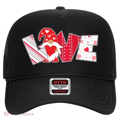 Cute Valentine's Day Love Gnome High Crown Mesh Back Trucker Hat