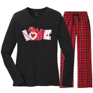 Cute Valentine's Day Love Gnome Women's Long Sleeve Flannel Pajama Set 