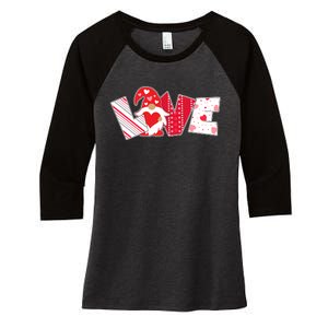 Cute Valentine's Day Love Gnome Women's Tri-Blend 3/4-Sleeve Raglan Shirt