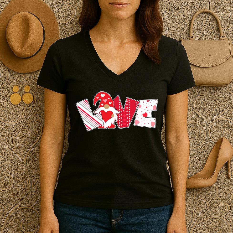 Cute Valentine's Day Love Gnome Women's V-Neck T-Shirt