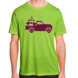 Cute Valentine's Day Plaid Pickup Truck With Hearts Adult ChromaSoft Performance T-Shirt