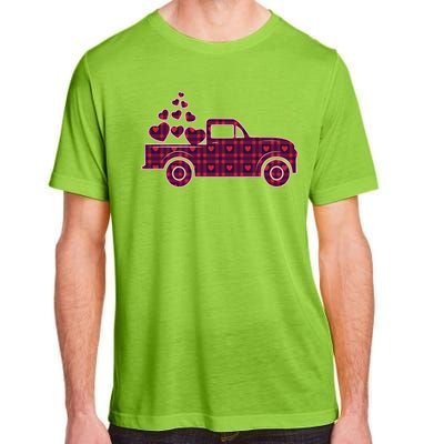 Cute Valentine's Day Plaid Pickup Truck With Hearts Adult ChromaSoft Performance T-Shirt