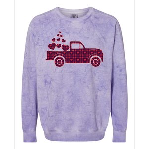 Cute Valentine's Day Plaid Pickup Truck With Hearts Colorblast Crewneck Sweatshirt