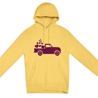 Cute Valentine's Day Plaid Pickup Truck With Hearts Premium Pullover Hoodie