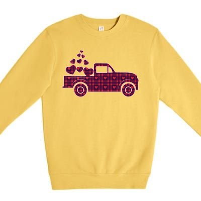 Cute Valentine's Day Plaid Pickup Truck With Hearts Premium Crewneck Sweatshirt