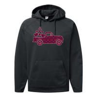 Cute Valentine's Day Plaid Pickup Truck With Hearts Performance Fleece Hoodie