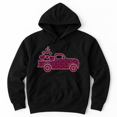 Cute Valentine's Day Plaid Pickup Truck With Hearts Hoodie