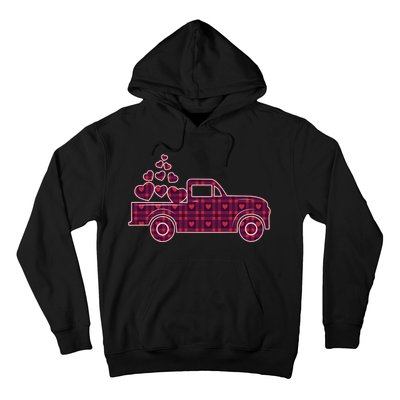 Cute Valentine's Day Plaid Pickup Truck With Hearts Hoodie