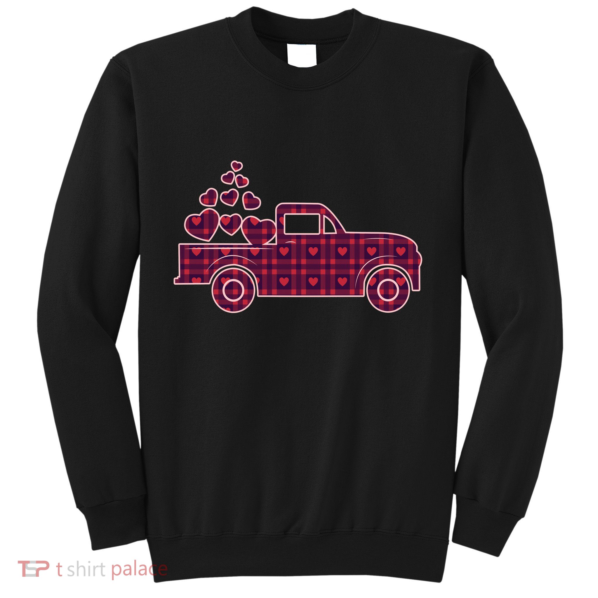 Cute Valentine's Day Plaid Pickup Truck With Hearts Sweatshirt
