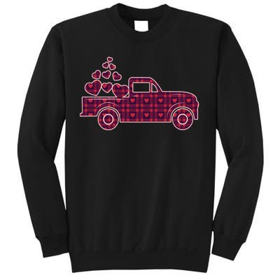 Cute Valentine's Day Plaid Pickup Truck With Hearts Sweatshirt