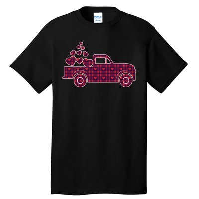 Cute Valentine's Day Plaid Pickup Truck With Hearts Tall T-Shirt