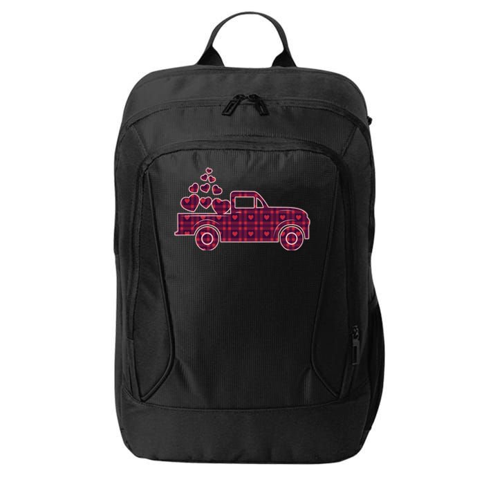 Cute Valentine's Day Plaid Pickup Truck With Hearts City Backpack