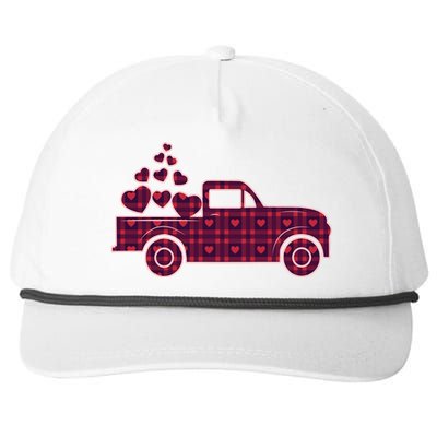 Cute Valentine's Day Plaid Pickup Truck With Hearts Snapback Five-Panel Rope Hat