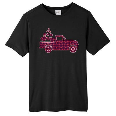 Cute Valentine's Day Plaid Pickup Truck With Hearts Tall Fusion ChromaSoft Performance T-Shirt