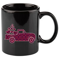 Cute Valentine's Day Plaid Pickup Truck With Hearts 11oz C Handle Ceramic Mug