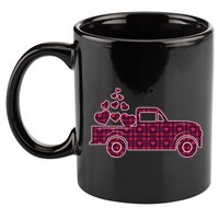 Cute Valentine's Day Plaid Pickup Truck With Hearts 11oz C Handle Ceramic Mug