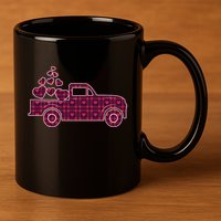 Cute Valentine's Day Plaid Pickup Truck With Hearts 11oz C Handle Ceramic Mug