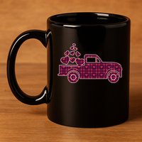 Cute Valentine's Day Plaid Pickup Truck With Hearts 11oz C Handle Ceramic Mug