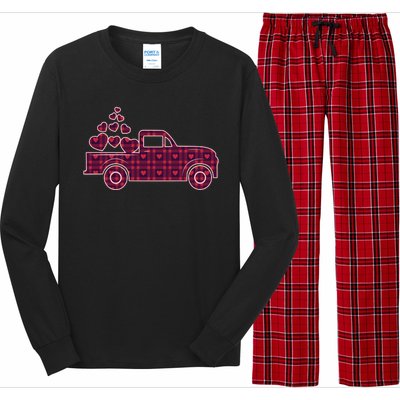 Cute Valentine's Day Plaid Pickup Truck With Hearts Long Sleeve Pajama Set