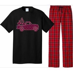 Cute Valentine's Day Plaid Pickup Truck With Hearts Pajama Set