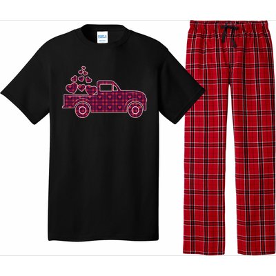 Cute Valentine's Day Plaid Pickup Truck With Hearts Pajama Set