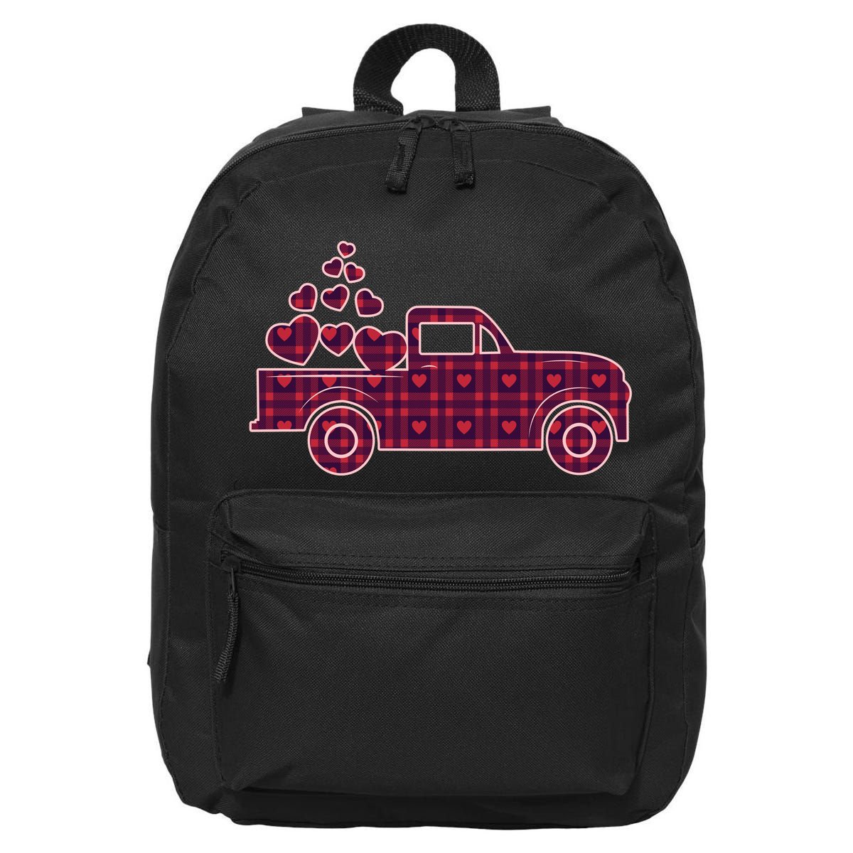 Cute Valentine's Day Plaid Pickup Truck With Hearts 16 in Basic Backpack