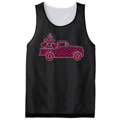 Cute Valentine's Day Plaid Pickup Truck With Hearts Mesh Reversible Basketball Jersey Tank