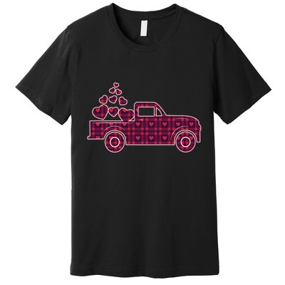Cute Valentine's Day Plaid Pickup Truck With Hearts Premium T-Shirt