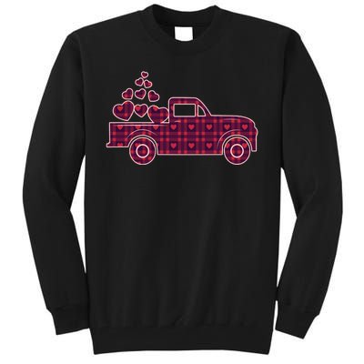 Cute Valentine's Day Plaid Pickup Truck With Hearts Tall Sweatshirt